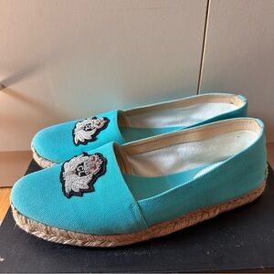 Christian Louboutin Blue Gala Embroidered Crest Espadrille Loafers